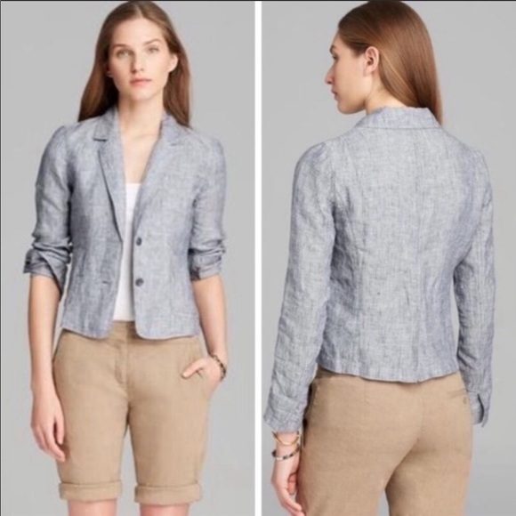 Eileen Fisher chambray railroad Linen Blazer - Picture 4 of 11
